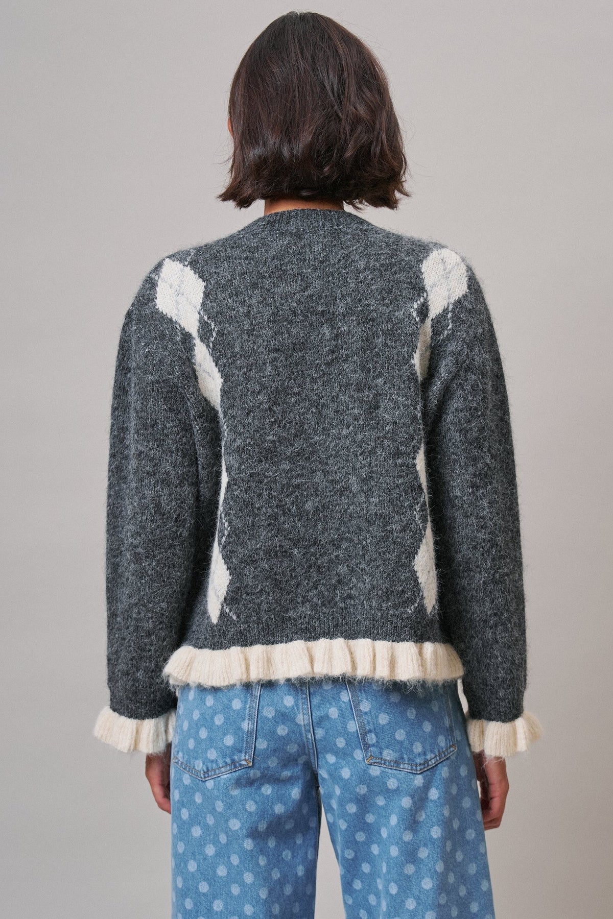 Alpine Bow Ruffle Cardigan in Charcoal - Women's Cardigans & Shrugs | Urban Daizy