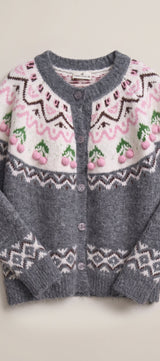 Cherry Charm Fair Isle Cardigan in Grey - Women's Cardigans & Shrugs | Urban Daizy