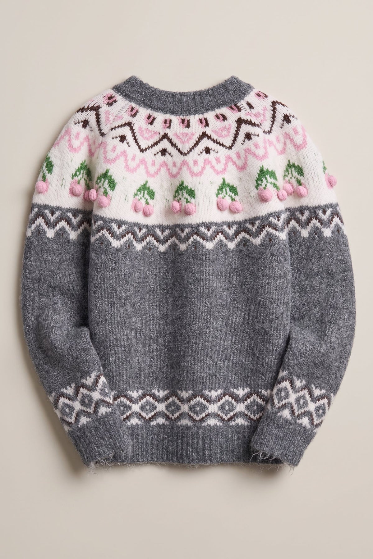 Cherry Charm Fair Isle Cardigan in Grey - Women's Cardigans & Shrugs | Urban Daizy