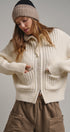 Harbor Ease Ribbed Zip Cardigan in Ivory - Women's Cardigans & Shrugs | Urban Daizy