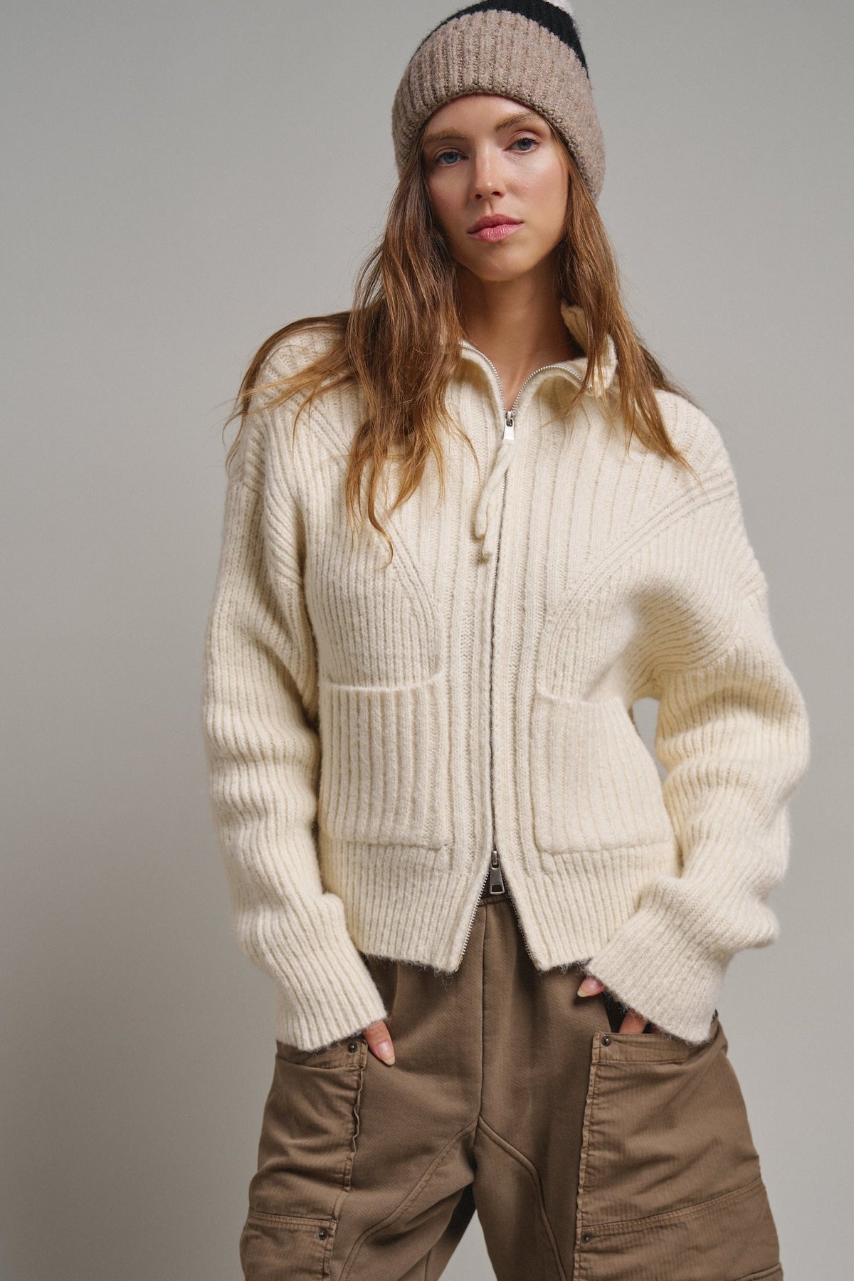 Harbor Ease Ribbed Zip Cardigan in Ivory - Women's Cardigans & Shrugs | Urban Daizy