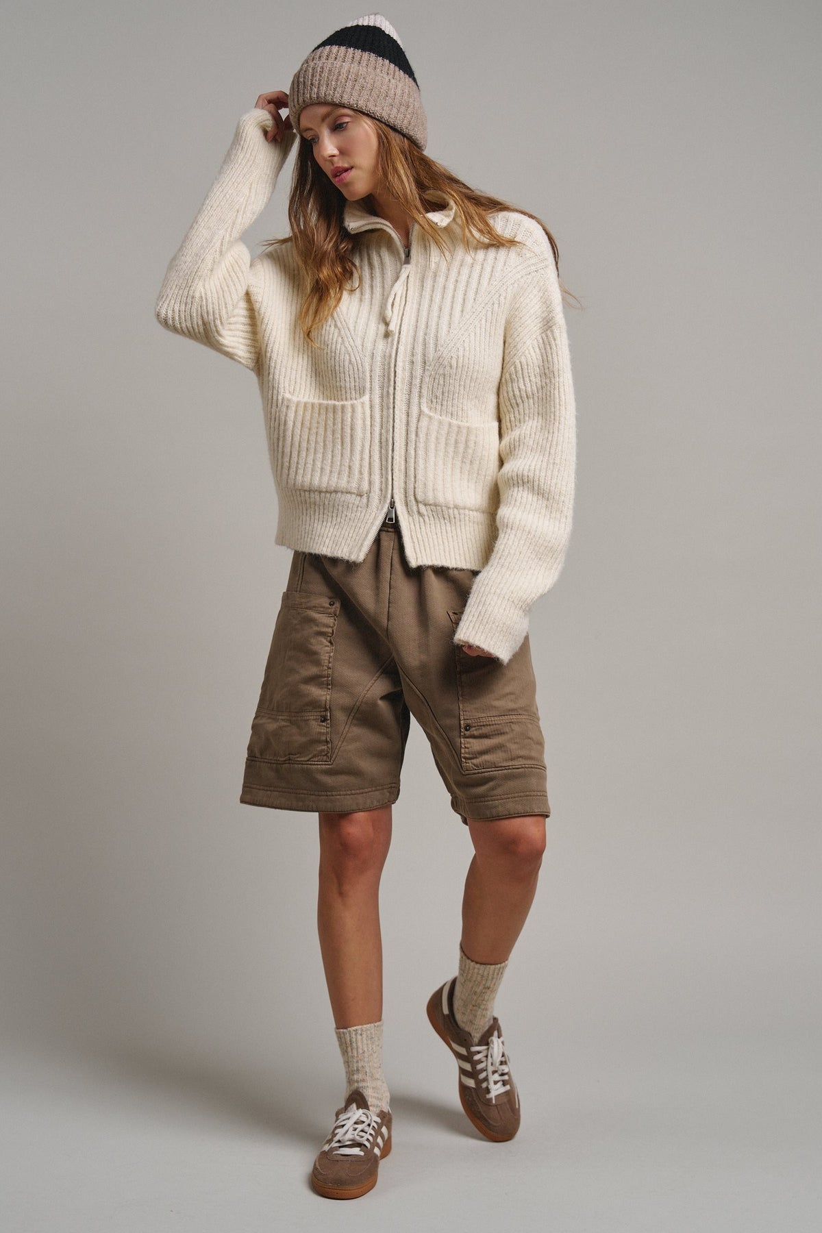Harbor Ease Ribbed Zip Cardigan in Ivory - Women's Cardigans & Shrugs | Urban Daizy