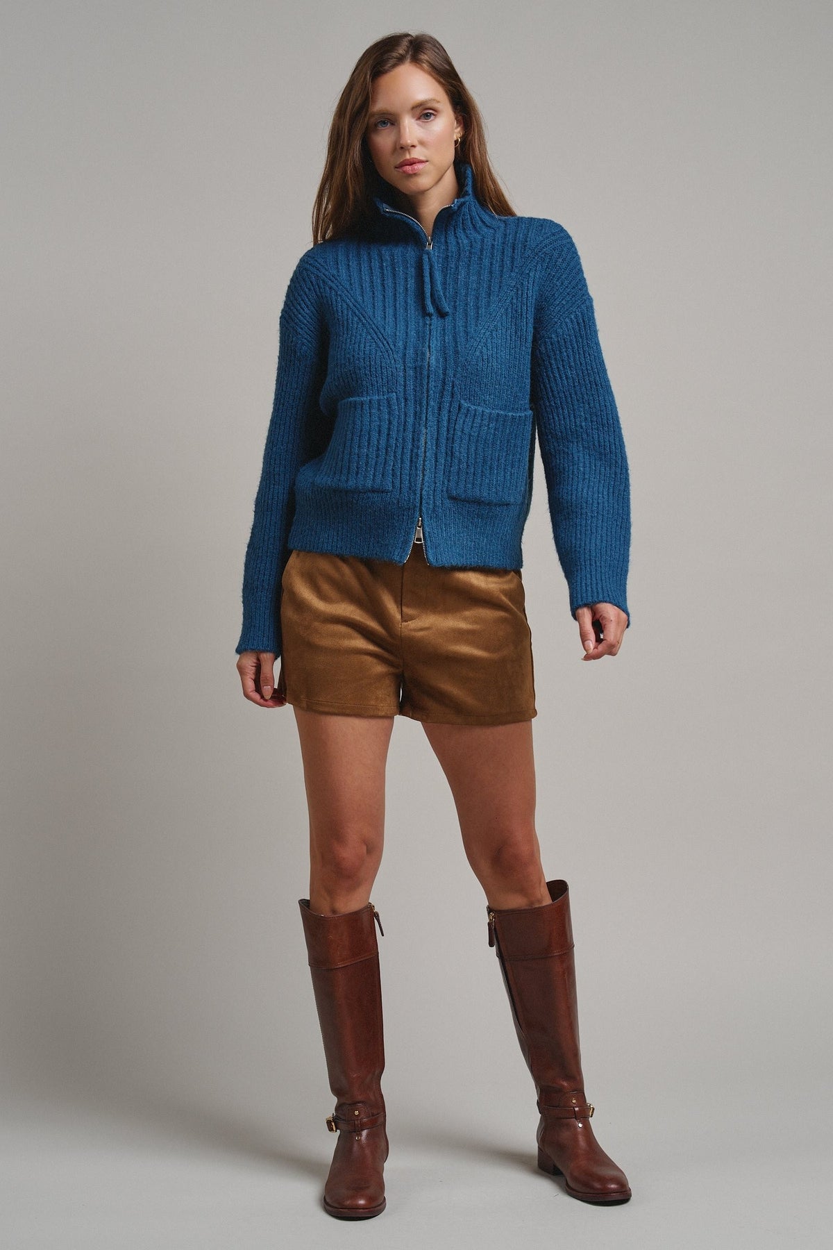 Harbor Ease Ribbed Zip Cardigan in Teal - Women's Cardigans & Shrugs | Urban Daizy