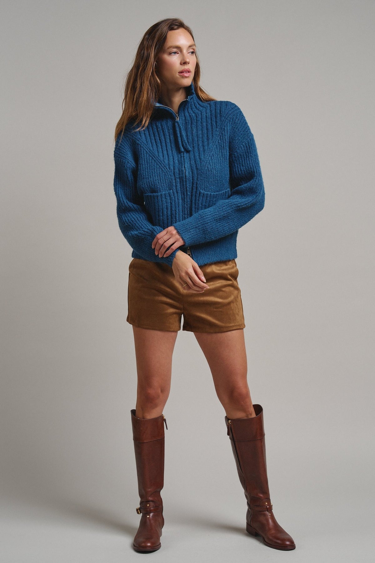 Harbor Ease Ribbed Zip Cardigan in Teal - Women's Cardigans & Shrugs | Urban Daizy