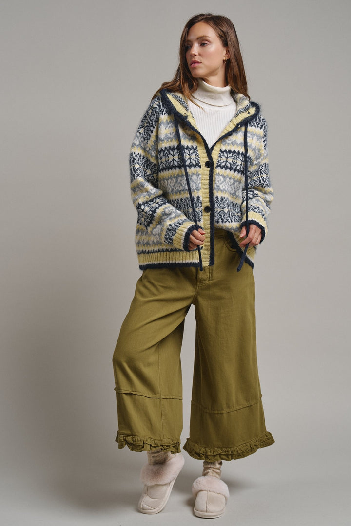 Snowfall Fair Isle Hooded Cardigan in Grey/navy - Women's Cardigans & Shrugs | Urban Daizy