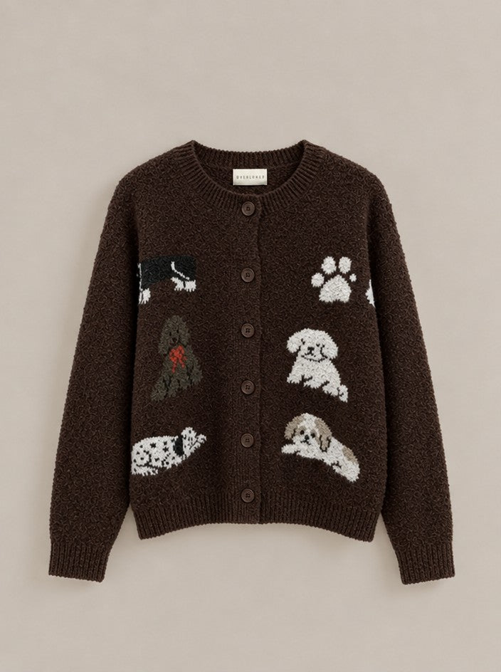 Puppy Love Intarsia Knit Cardigan in Brown - Women's Cardigans & Shrugs | Urban Daizy