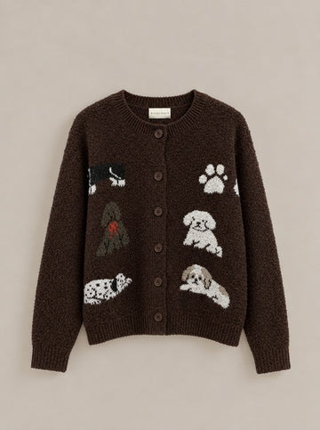 Puppy Love Intarsia Knit Cardigan