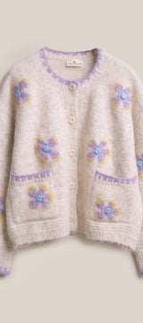 Petal Patch Brushed Knit Cardigan in Oatmeal - Women's Sweaters | Urban Daizy