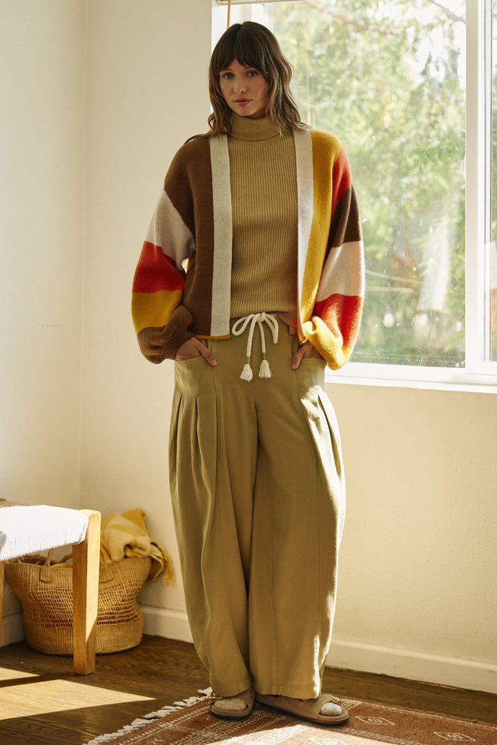Retro Sunset Colorblock Cardigan in Brown/mustard - Women's Cardigans & Shrugs | Urban Daizy
