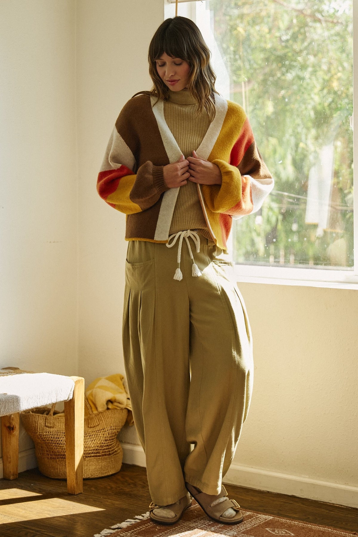 Retro Sunset Colorblock Cardigan in Brown/mustard - Women's Cardigans & Shrugs | Urban Daizy