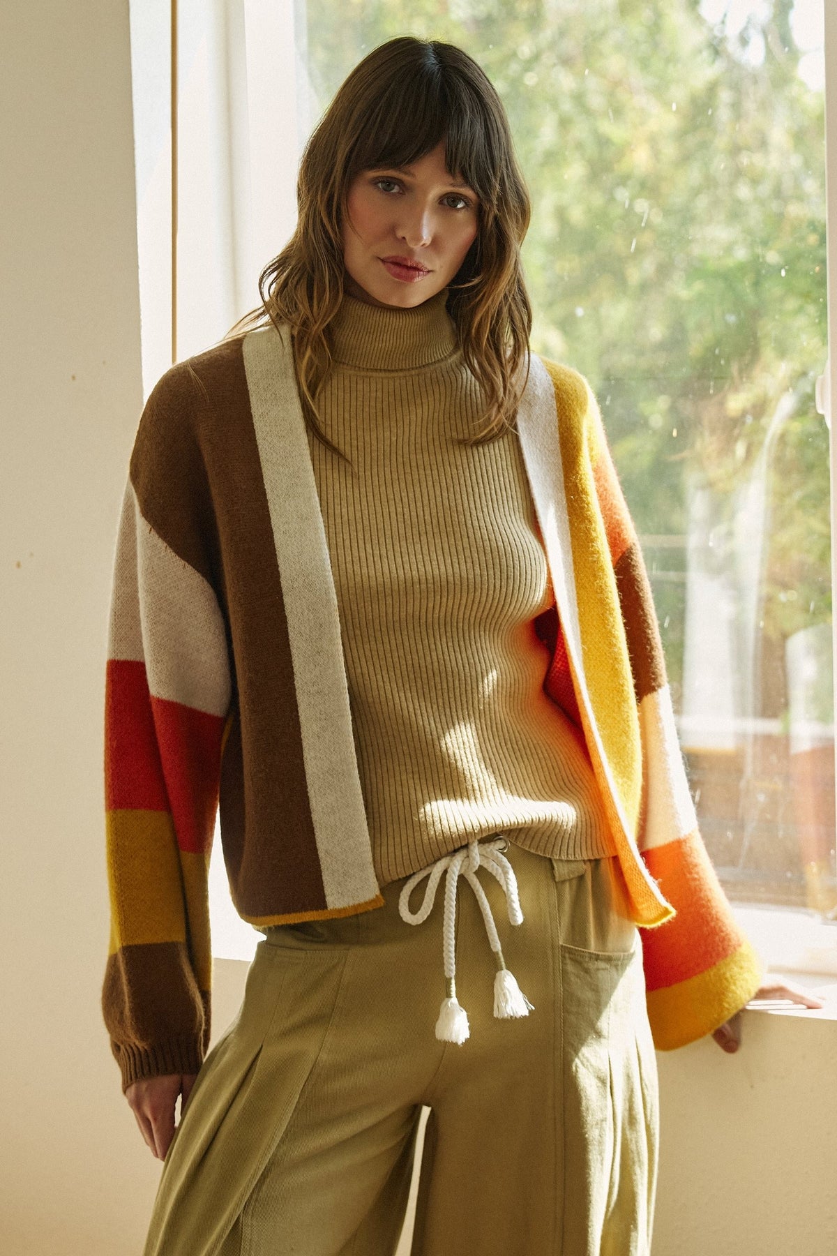 Retro Sunset Colorblock Cardigan in Brown/mustard - Women's Cardigans & Shrugs | Urban Daizy