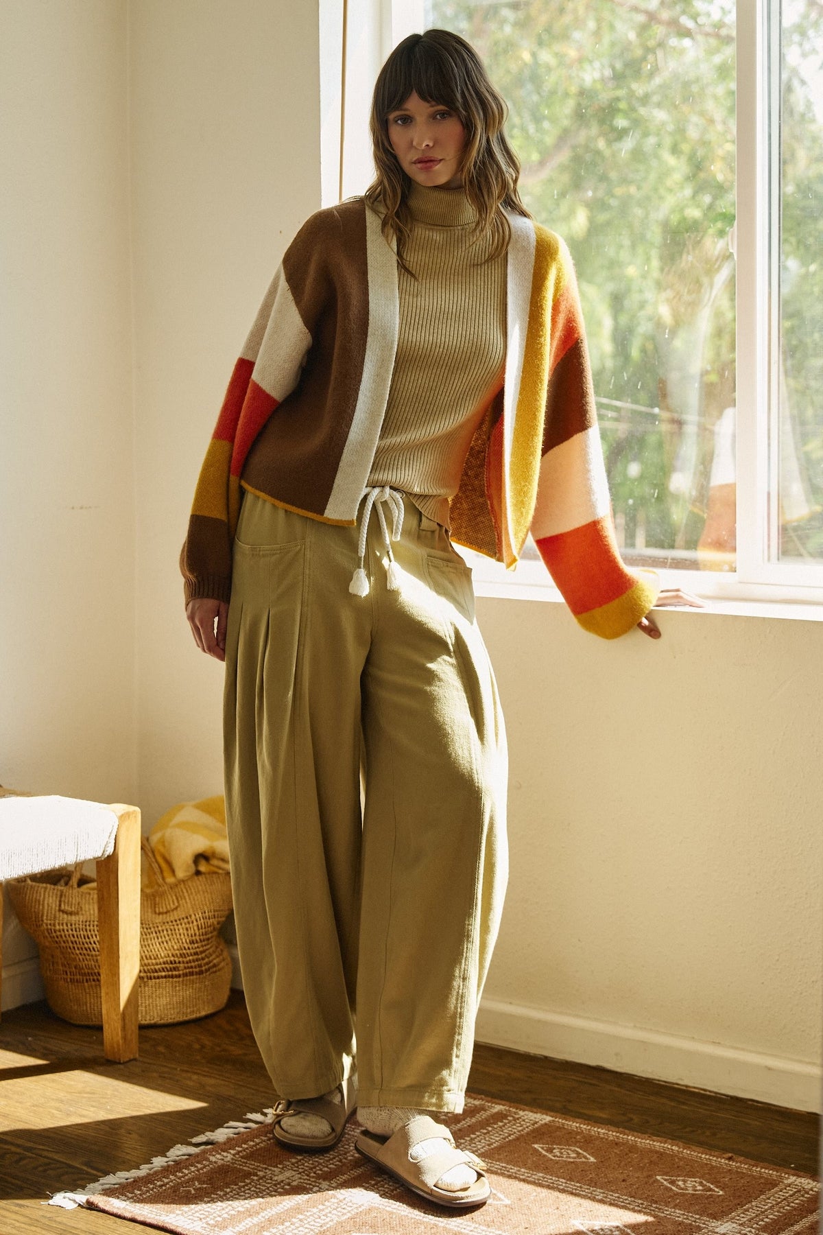 Retro Sunset Colorblock Cardigan in Brown/mustard - Women's Cardigans & Shrugs | Urban Daizy