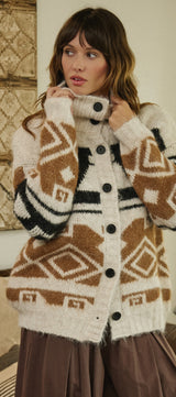 Hearthside Geo Knit Cardigan in Ivory Camel - Women's Cardigans & Shrugs | Urban Daizy