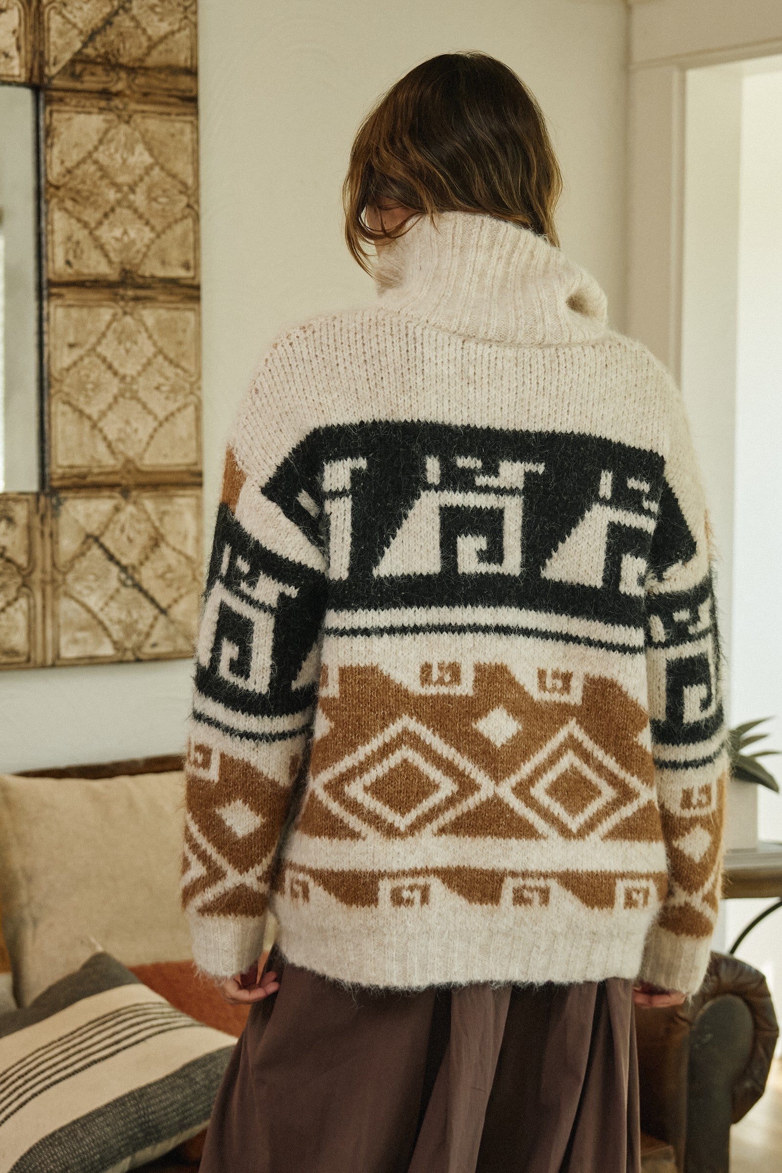 Hearthside Geo Knit Cardigan in Ivory Camel - Women's Cardigans & Shrugs | Urban Daizy