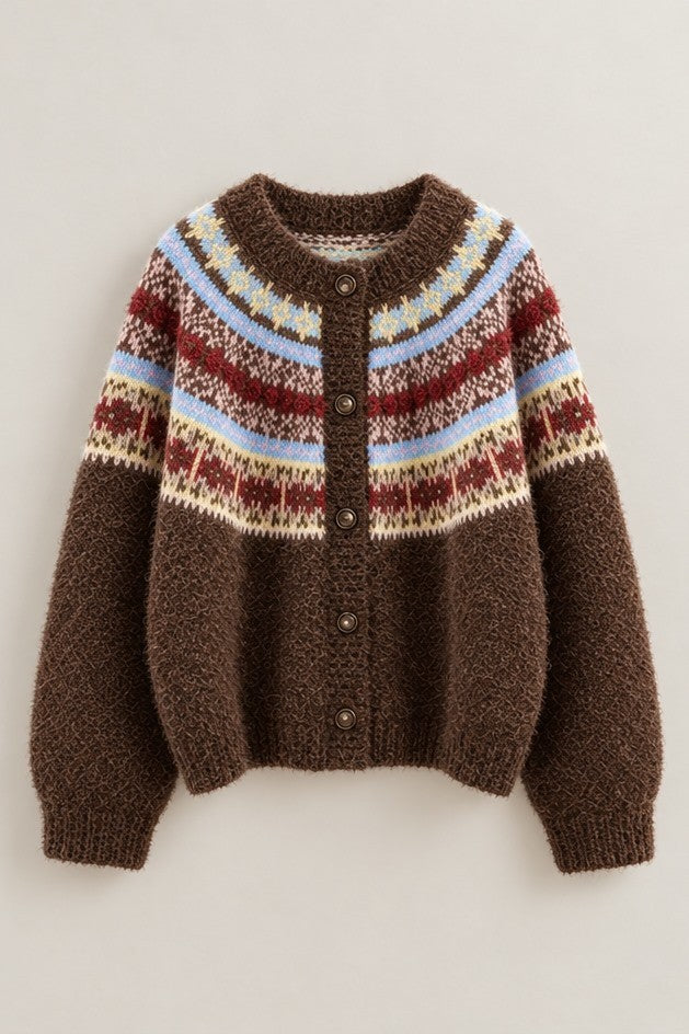 Hearthside Fair Isle Cardigan in Brown - Women's Cardigans & Shrugs | Urban Daizy