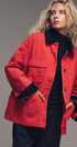 Oversized Contrast Collar Cotton Chore Jacket in Red - Women's Jackets & Blazers | Urban Daizy