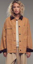 Oversized Contrast Collar Cotton Chore Jacket in Red - Women's Jackets & Blazers | Urban Daizy