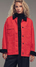 Oversized Contrast Collar Cotton Chore Jacket in Red - Women's Jackets & Blazers | Urban Daizy