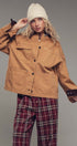 Oversized Contrast Collar Cotton Chore Jacket in Red - Women's Jackets & Blazers | Urban Daizy