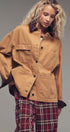Oversized Contrast Collar Cotton Chore Jacket in Red - Women's Jackets & Blazers | Urban Daizy