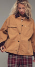 Oversized Contrast Collar Cotton Chore Jacket in Red - Women's Jackets & Blazers | Urban Daizy