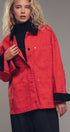 Oversized Contrast Collar Cotton Chore Jacket in Red - Women's Jackets & Blazers | Urban Daizy