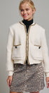 Textured Boucle Wool Blend Bomber Jacket in Cream - Women's Jackets & Blazers | Urban Daizy