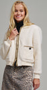 Textured Boucle Wool Blend Bomber Jacket in Cream - Women's Jackets & Blazers | Urban Daizy