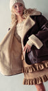 Oversized Faux Shearling Aviator Jacket in Brown - Women's Jackets & Blazers | Urban Daizy