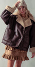 Oversized Faux Shearling Aviator Jacket in Brown - Women's Jackets & Blazers | Urban Daizy