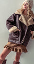 Oversized Faux Shearling Aviator Jacket in Brown - Women's Jackets & Blazers | Urban Daizy