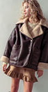 Oversized Faux Shearling Aviator Jacket in Brown - Women's Jackets & Blazers | Urban Daizy