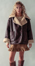 Oversized Faux Shearling Aviator Jacket in Brown - Women's Jackets & Blazers | Urban Daizy