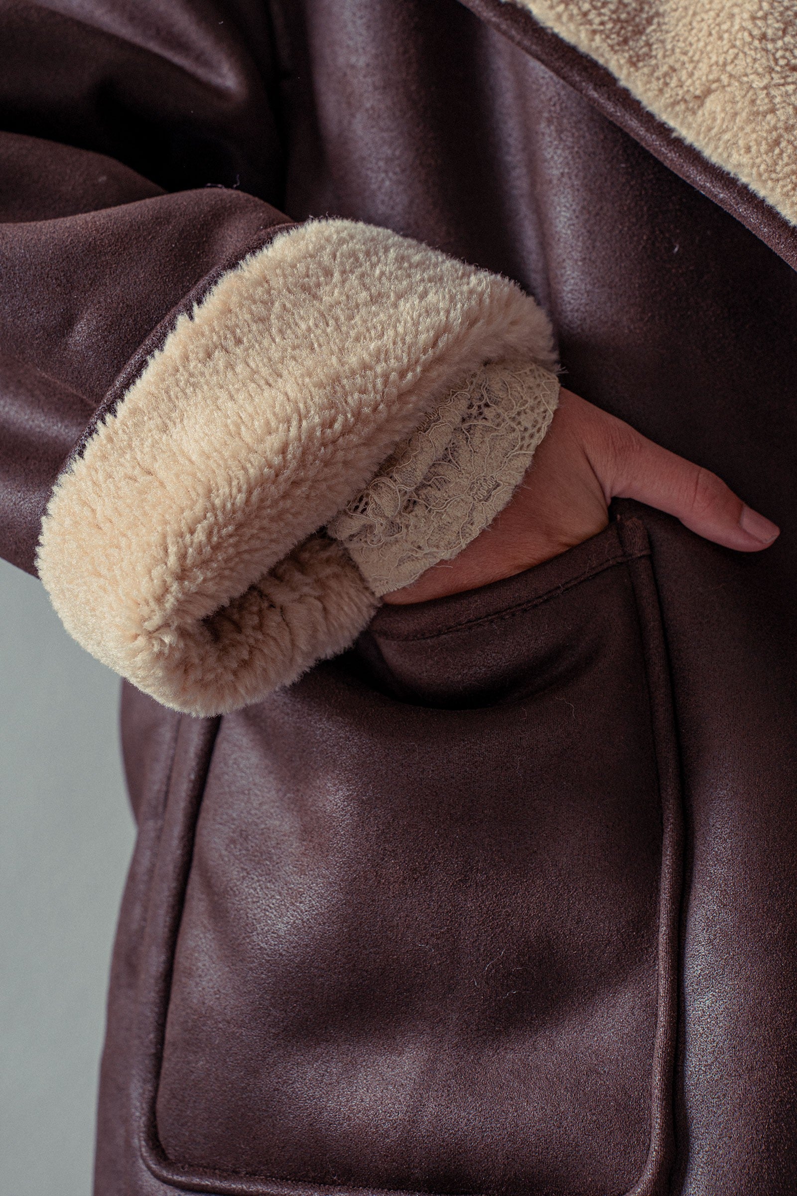 Oversized Faux Shearling Aviator Jacket in Brown - Women's Jackets & Blazers | Urban Daizy
