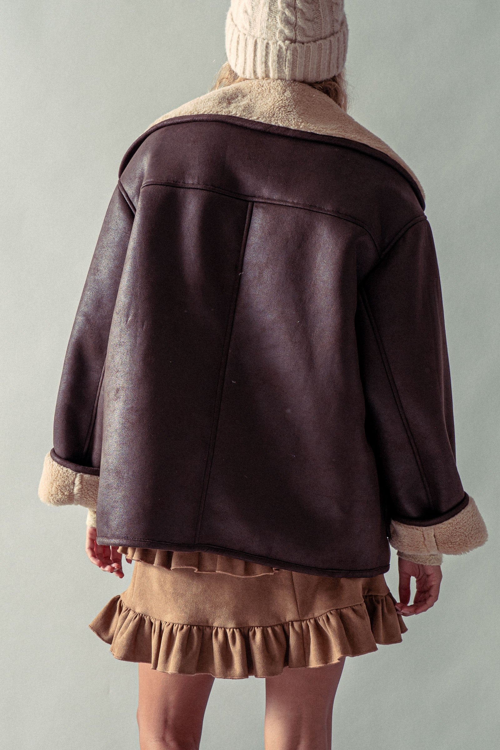 Oversized Faux Shearling Aviator Jacket in Brown - Women's Jackets & Blazers | Urban Daizy