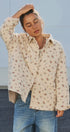 Floral Quilted Button-Down Cotton Shacket in Taupe	 - Women's Jackets & Outerwear | Urban Daizy