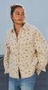 Floral Quilted Button-Down Cotton Shacket in Taupe	 - Women's Jackets & Outerwear | Urban Daizy