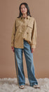 Floral Embroidered Cotton Shirt Jacket in Taupe	 - Women's Jackets & Outerwear | Urban Daizy