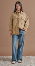 Floral Embroidered Cotton Shirt Jacket in Taupe	 - Women's Jackets & Outerwear | Urban Daizy