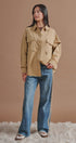 Floral Embroidered Cotton Shirt Jacket in Taupe	 - Women's Jackets & Outerwear | Urban Daizy