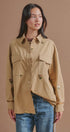 Floral Embroidered Cotton Shirt Jacket in Taupe	 - Women's Jackets & Outerwear | Urban Daizy