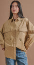 Floral Embroidered Cotton Shirt Jacket in Taupe	 - Women's Jackets & Outerwear | Urban Daizy