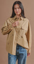 Floral Embroidered Cotton Shirt Jacket in Taupe	 - Women's Jackets & Outerwear | Urban Daizy