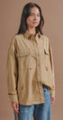 Floral Embroidered Cotton Shirt Jacket in Taupe	 - Women's Jackets & Outerwear | Urban Daizy