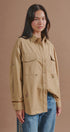 Floral Embroidered Cotton Shirt Jacket in Taupe	 - Women's Jackets & Outerwear | Urban Daizy