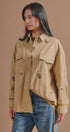 Floral Embroidered Cotton Shirt Jacket in Taupe	 - Women's Jackets & Outerwear | Urban Daizy