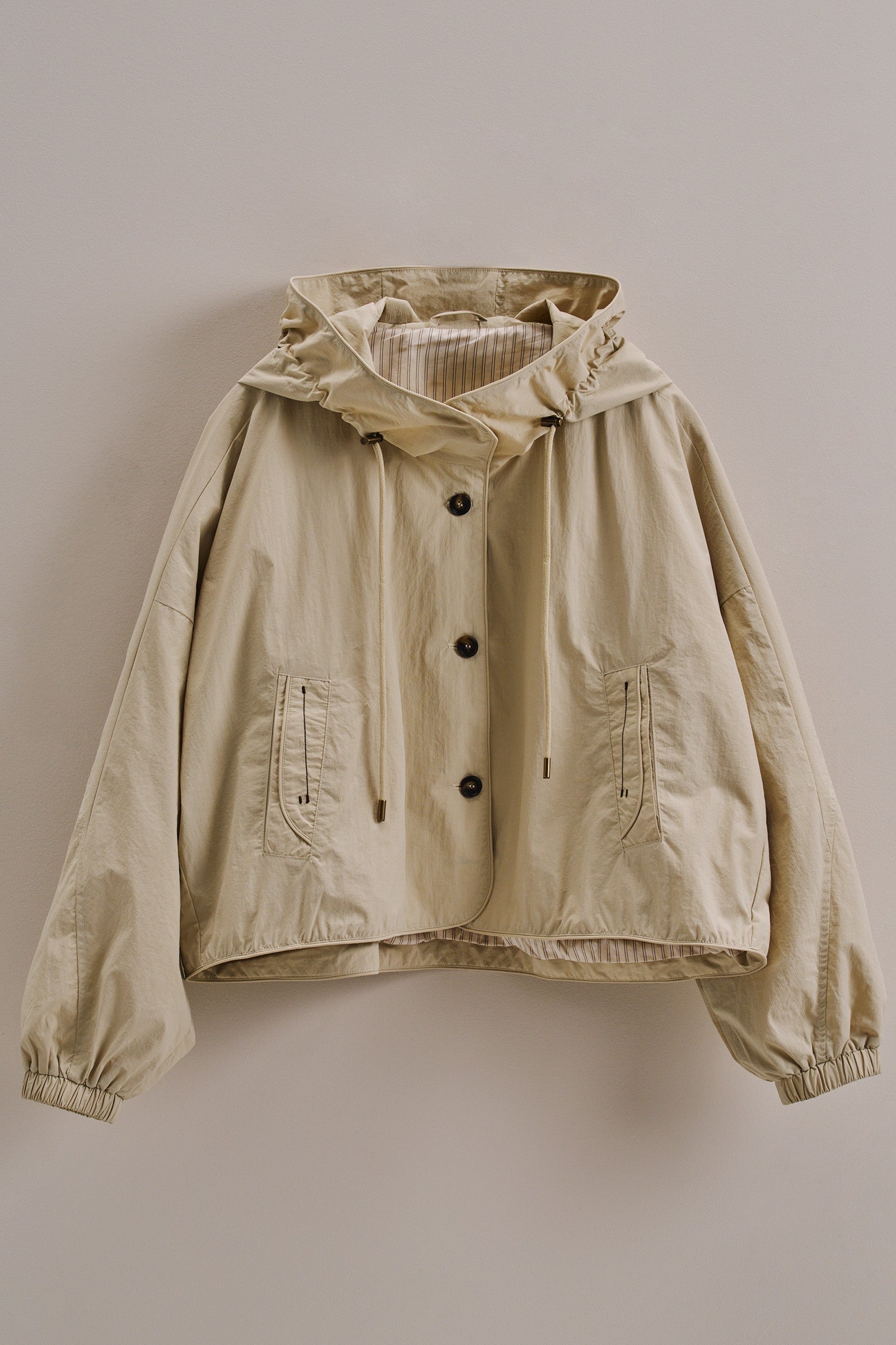 Cropped Hooded Utility Jacket with Button Front in Khaki - Women's Jackets & Outerwear | Urban Daizy