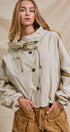 Cropped Hooded Utility Jacket with Button Front in Khaki - Women's Jackets & Outerwear | Urban Daizy