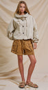 Cropped Hooded Utility Jacket with Button Front in Khaki - Women's Jackets & Outerwear | Urban Daizy