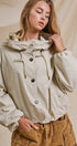 Cropped Hooded Utility Jacket with Button Front in Khaki - Women's Jackets & Outerwear | Urban Daizy